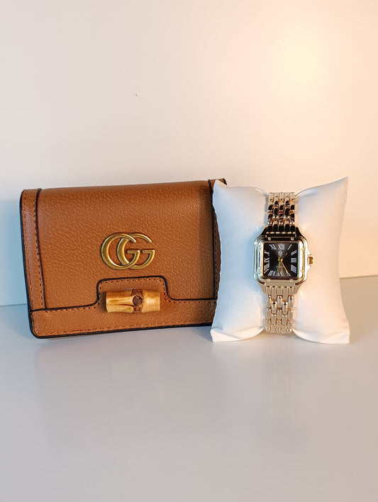 PORTEFEUILLE MARRON AVERC MONTRE VERT